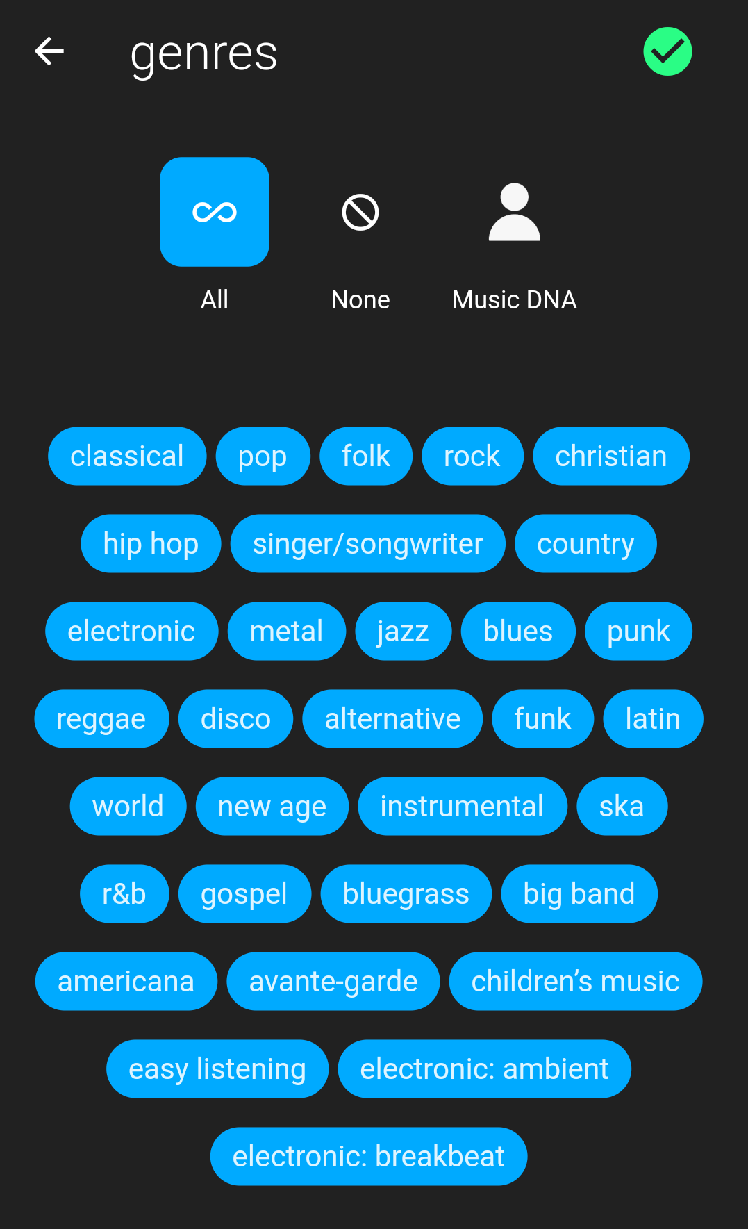 radi8er app view with genre tags