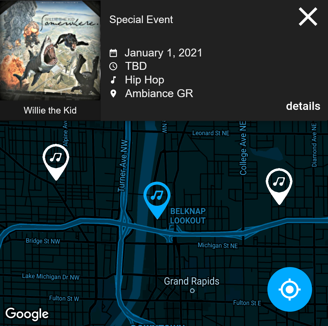 radi8er app view with event details